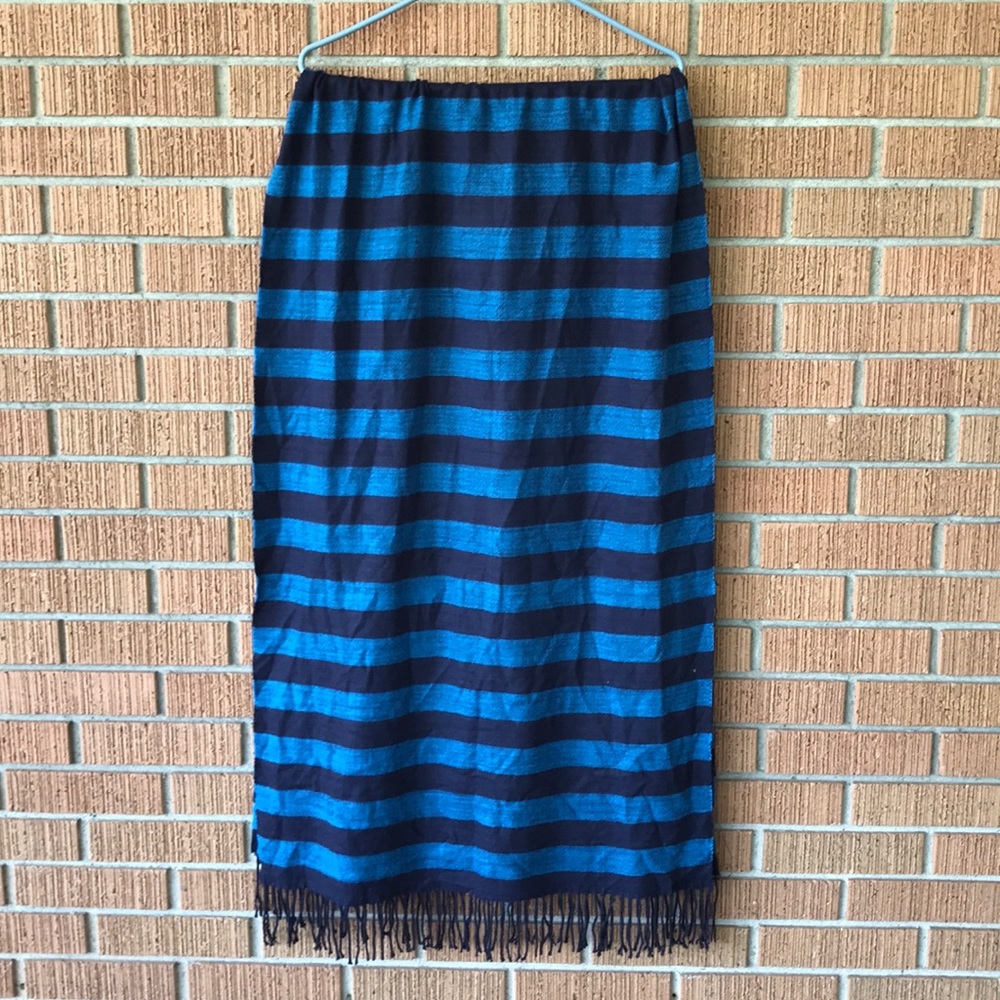 Blue and navy striped blanket scarf